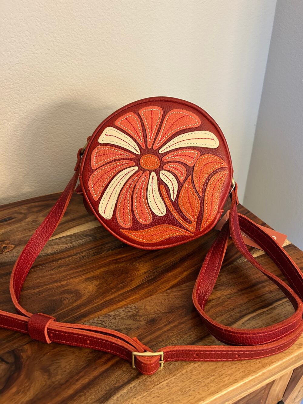 Portland Leather Limited Edition Wildflower Circle Crossbody Bag CHILI RED NEW!
